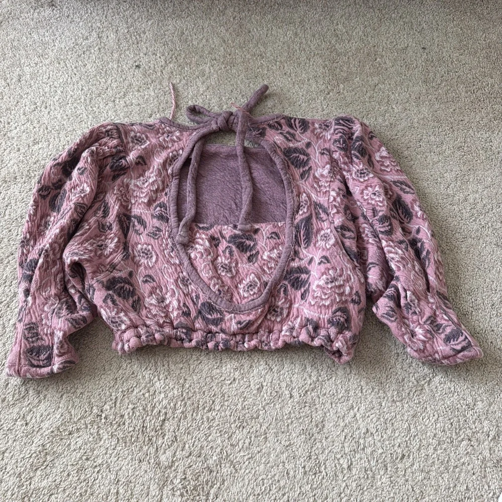 Free People FP Womens No Ordinary Top in Dusty Rose Combo Size L 3/4 Sleeve